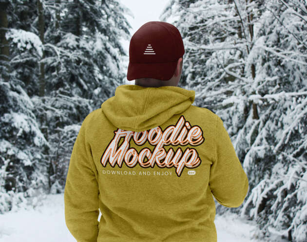 Free Back of Hoodie Mockup in Winter
